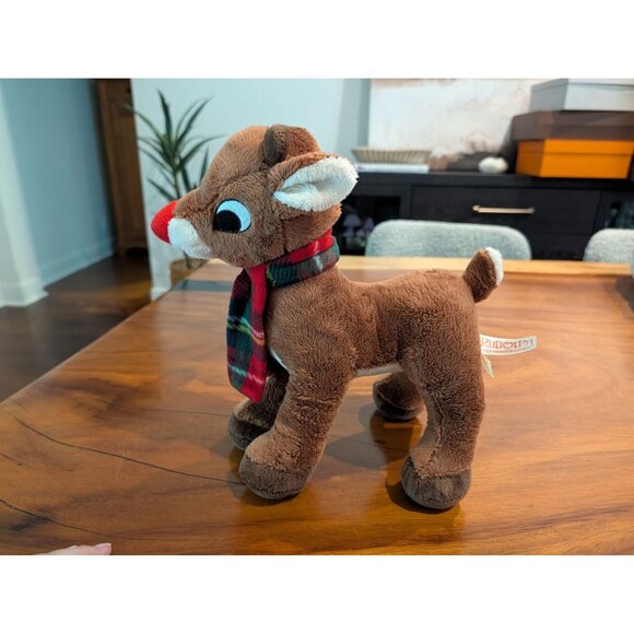 Dan Dee Rudolph Plush Collectible Reindeer With Red Nose & Plaid Scarf 11" - Picture 1 of 10